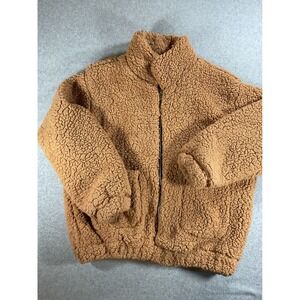 Honeybum Womens Teddy Bear Fleece Jacket Camel Brown Sherpa Full Zip Large j97